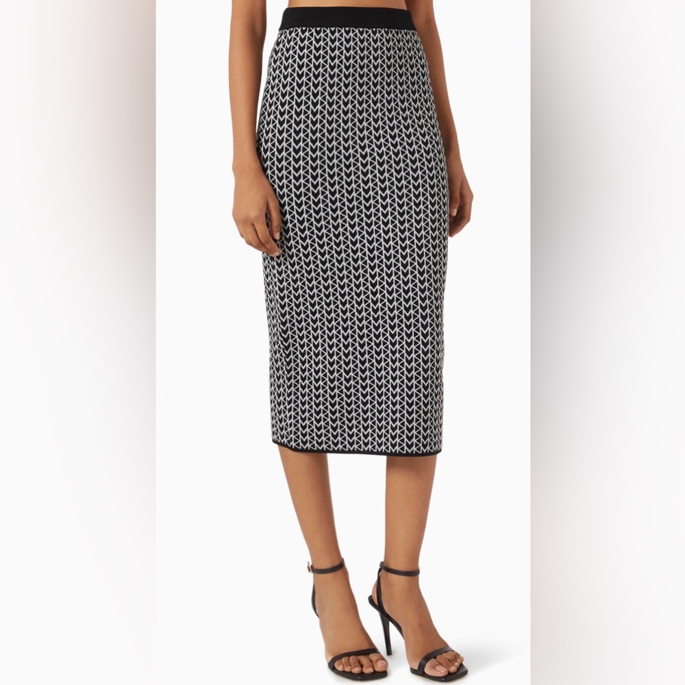 Michael Kors Logo Black & White Stretch Knit Pencil Skirt Size M